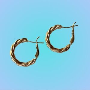 Vtg stamped S925 sterling silver w/ gold plate/vermeil rope twist hoop earrings